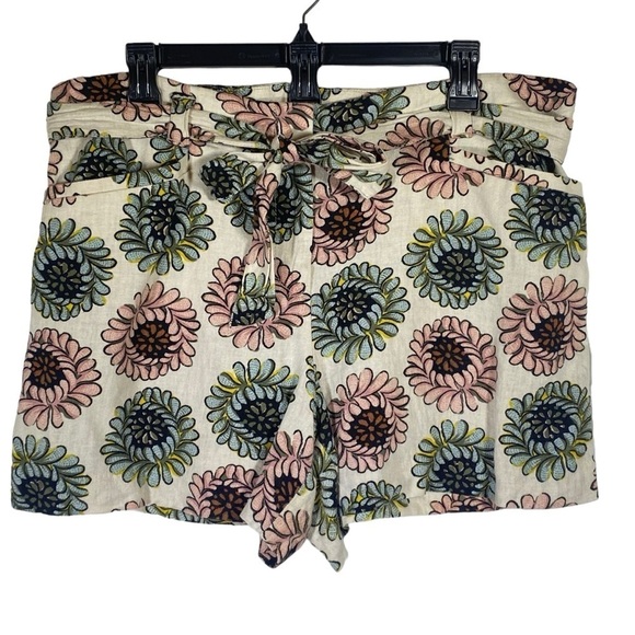 Loft women's size 10 floral linen blend tie waist flat front summer shorts - Picture 1 of 8